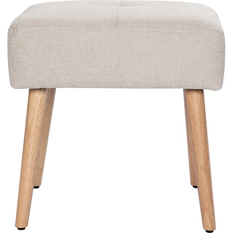 Sgabello basso in tessuto effetto velluto testurizzato beige e legno massello chiaro H46 GUESTA