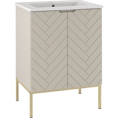 Mueble lavabo individual encastrado 60cm 2 puertas sobre patas Daria Cachemira (1/4)