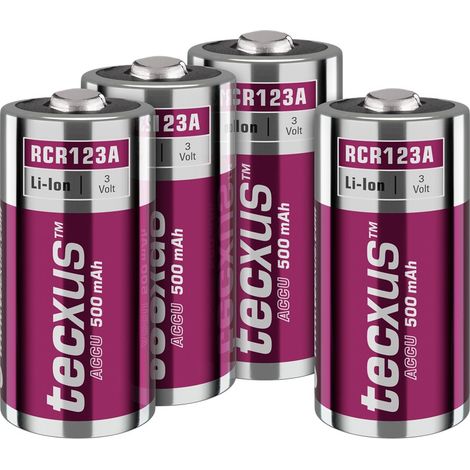 Tecxus Batería Recargable RCR123 (500 mAh, Adecuada para cámara de Seguridad inalámbrica Arlo/Cerradura de Puerta Digital, Detector de Humo y Sistema de Alarma/Linterna, Mando a Distancia), 70763