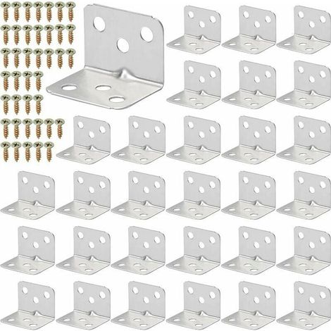 YMYNY Lot de 30 équerres d'angle en acier inoxydable en forme de L pour fixation de meubles en bois avec Argenté 36 x 27 mm，Starlight (1/4)