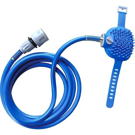 Douchette pour chien avec gant de bain – Brosse en silicone avec tuyau et adaptateurs – Kit de toilettage intérieur/extérieur pour chiens et chats à poils courts et longs (1/5)