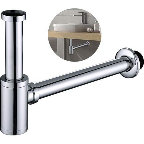 Universelles, rohrförmiges Siphonwaschbecken mit Geruchsabscheider, höhenverstellbar, Edelstahl (1/5)