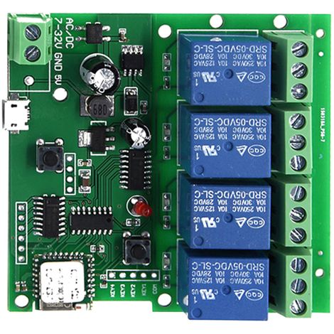 Modulo interruttore wireless a 4 canali eWeLink, alimentazione DC 5V-32V, controllo remoto tramite app, compatibile con Google Home, timer, per casa intelligente.