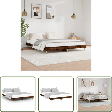 vidaXL Cadre de lit bois -  Cadre de lit sans matelas chêne fumé 200x200 cm bois ingénierie (1/5)