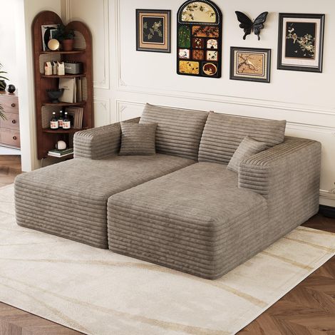 Sofá modular sin estructura, sofá rinconera moderno de salón con chaise longue tipo diván, pana y espuma 180x151x58 cm 2 plazas, Camel (1/5)