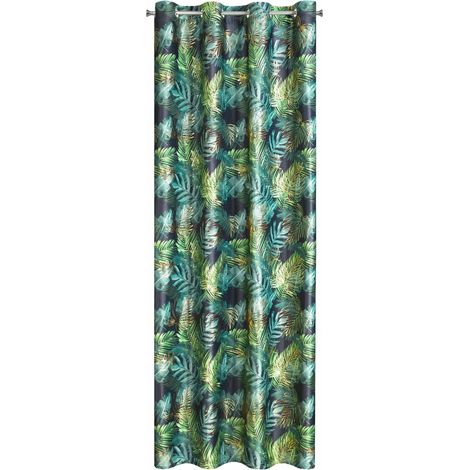 Tenda 140x250 Davos nero verde turchese monstera foglie di palma pronte con occhielli velluto Eurofirany (1/5)