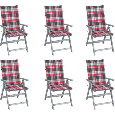 Chaises inclinables de jardin 6 pcs avec coussins Bois d'acacia 8 (1/5)