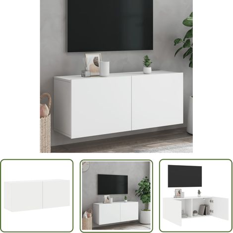 The Living Store Meuble TV mural blanc 100x30x41 cm - Meubles Tv - Meuble Tv Mural - Support Tv - Meuble Hifi - Meuble Blanc (1/5)