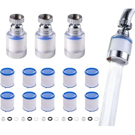 3 Pièces Filtre Robinet Anti Calcaire Rotatif À 360°, Transparent, Avec 10 Éléments Filtrants En Coton Pp, Filtre Robinet (1/5)