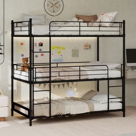 , Sommier à lattes triples robuste avec échelle intégrée et barrière de sécurité sur toute la longueur,  sans danger pour les sols des enfants/adolescents/adultes,  chambre/dortoir...