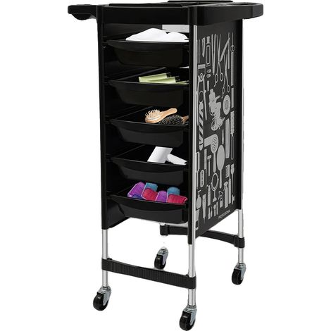 Chariot de coiffure, 5 tiroirs, espace de travail pliable, noir (1/5)