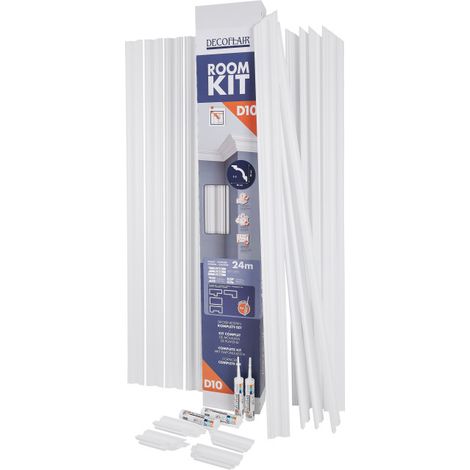 Moulure de plafond en polystyrène 80 x 80 mm – Longueur 2000 mm – Kit complet avec coins prédécoupés – Pour rénovation intérieure – Decoflair (1/3)