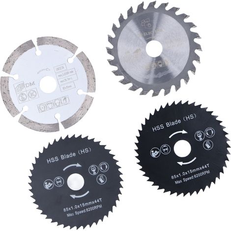 Lame de scie circulaire mini 85mm, 4 pièces, disque en acier allié pour couper bois et plastique, accessoires rotatifs pour outillage. (1/5)