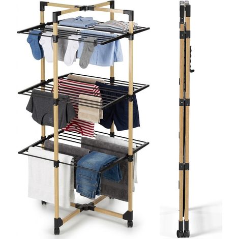 Stendibiancheria a Torre Verticale Pieghevole a 3 Livelli 69x136x69cm con Ruote