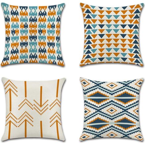 Housse de Coussin Géométrie Plante Tropicale Flamingo Taie d'oreiller pour Canapé Maison Salon Chambre Décoration D'intérieur,45x45cm,Ensemble de 4 pièces(Triangle Orange) (1/5)