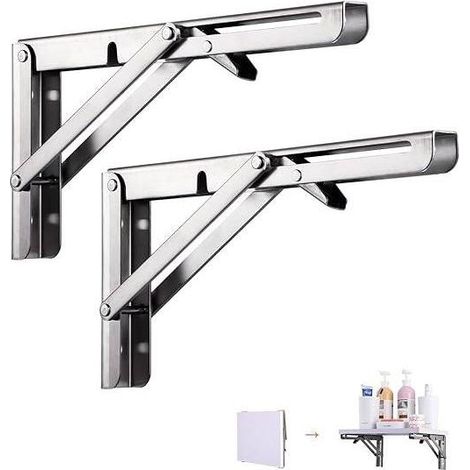Pièces 250mm Équerre Pliante Étagère, Support Console Pliable En Acier Inoxydable Argent, Lourds Support Console Pliable Rétractable, Pour Garage, Cuisine, Chambre (1/5)