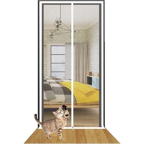 Filet anti-animaux 95 × 220 cm, rideau de protection, filet à fermeture éclair, porte coulissante, chatière, filet avec velcro pour portes de chambre, cuisine, terrasse (dimensions : 90 × 220 cm) (1/5)
