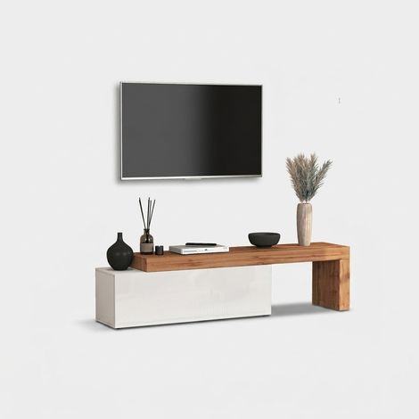 Mueble TV extensible de madera moderno Chronos 290 - Blanco (1/5)