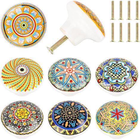 8 Pcs boutons de meubles en céramique boutons de portes pour placards de style bohème 39mm poignée tiroir avce vissé pour placard armoire cuisine, chambre d'enfant (1/5)