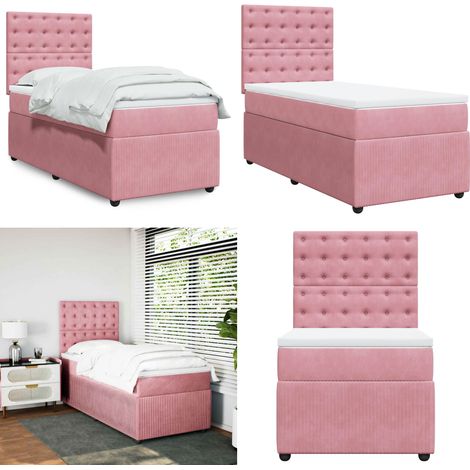 vidaXL Sommier à lattes de lit avec matelas Rose 90x190 cm Velours (1/5)