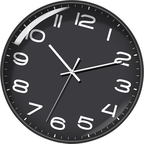 Horloge de bureau 30 cm (12 pouces) à quartz, mouvement simple et silencieux, en ABS écologique, inodore et durable, pour chambre ou bureau, panneau et cadre noirs. (1/5)