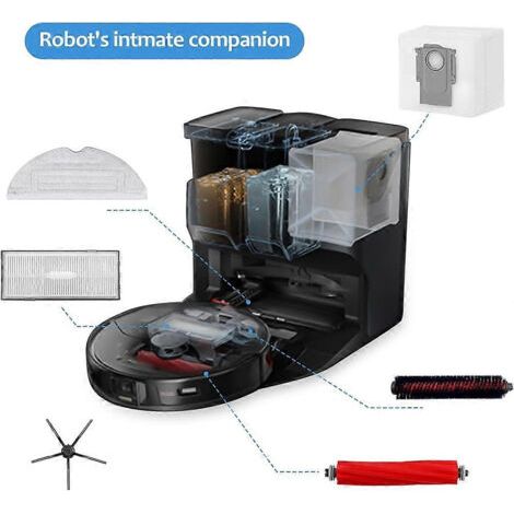 NALOOKAMIC Pièces détachées pour aspirateur Roborock S7 MaxV Ultra/S7 Pro Ultra : brosse principale, filtre HEPA, lingette et sacs à poussière (1/4)