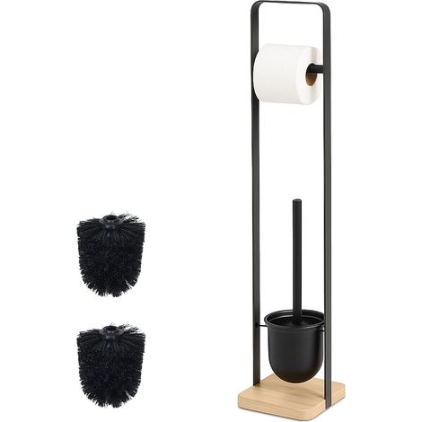 Serviteur WC, mélange de matériaux, Non Fixe, H x L x P : 72,5 x 15 x 14,5 cm, Noir et Nature (1/5)