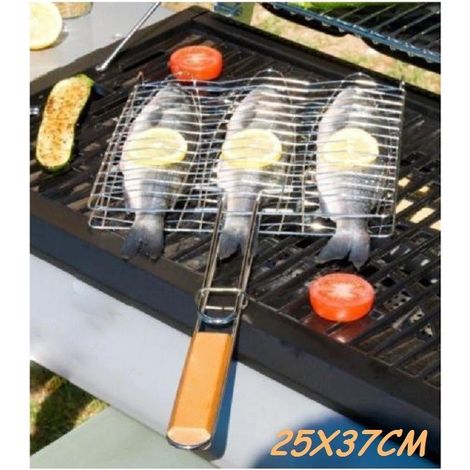 TrAdE Shop Traesio - Griglia Barbecue Doppia 25x37cm Grill Antiaderente Fornacella Brace Pesce Carne -