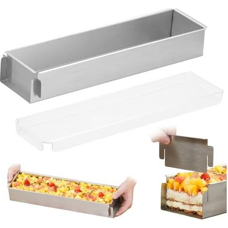 Teglia rettangolare per torte, in acciaio inox antiaderente, con coperchio trasparente, accessorio da forno facile da pulire. (1/4)