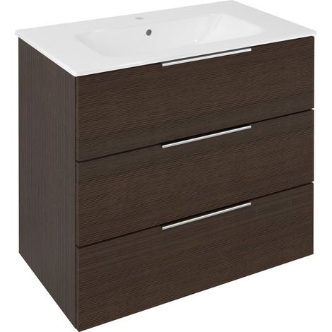 CIRASA Meuble sous-vasque 79,8x75x46cm, 3x tiroirs, Pin Rustique (1/4)