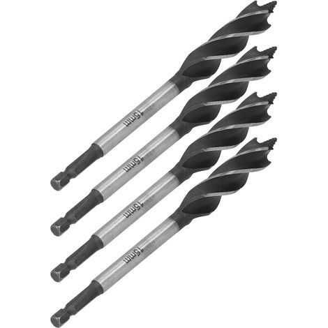 Lot de 4 forets à bois, scie cloche pour métal, mèche à tarière, 4 rainures, queue hexagonale, 15 mm