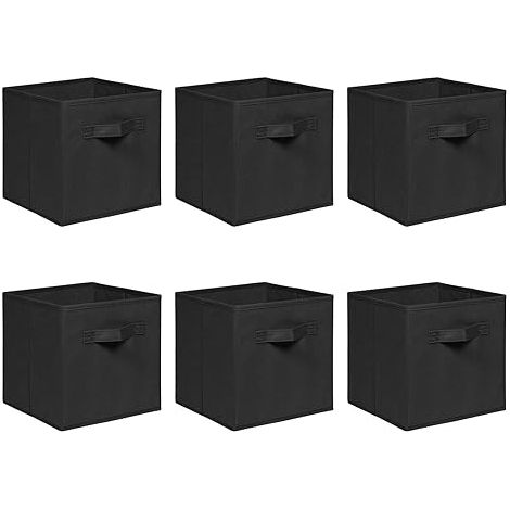 Foldable Storage Boxes,Non-Woven Fabric Storage Box Set,Storage Drawers for Cube Storage Unit,26.5x26.5x28 cm (Black, Set of 6)