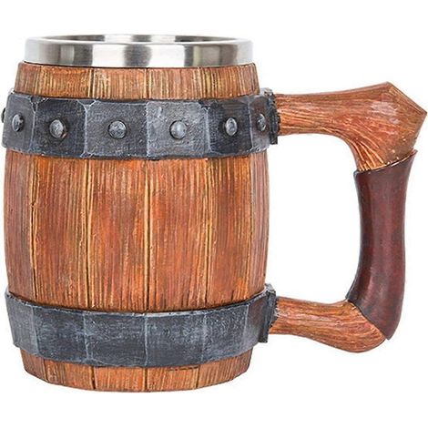 Mug, tasse à café, tasse à thé, tonneau imitation bois avec poignée en cuir --- (1/5)
