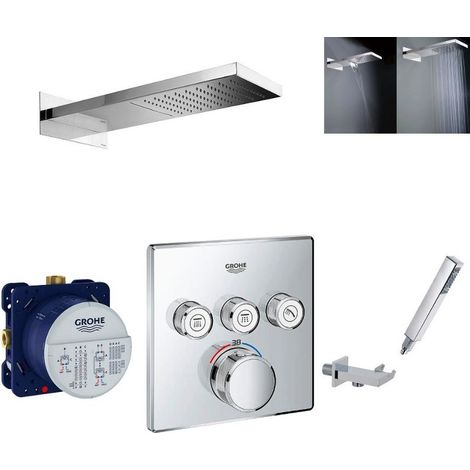 Grohe – Colonne de douche encastrée SmartControl – Mitigeur thermostatique 3 voies – Pommeau pluie inox 240mm – Débit 15 l/min – Picots anti-calcaire (1/5)