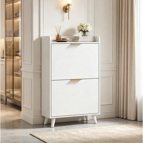 Schmaler Schuhschrank 70 x 30 x 120 cm, 2 Klapptüren, verstellbare Einlegeböden, Weiß OKMYHOME (1/5)