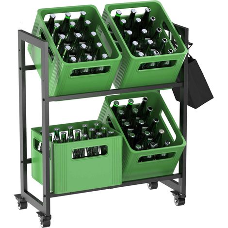 DanDiBo Getränkekistenregal 4 Kisten mit Gitter Haken Rollen Metall Schwarz 96650 Getränkeregal Kistenregal Getränke Regal (1/5)