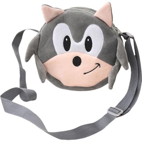 Sac à épaule en peluche animé, personnage dessin animé mignon, sac jouet avec sangle ajustable pour enfants, cadeaux anniversaire Noël Halloween gris (1/5)