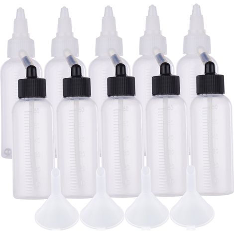 10 pcs bouteilles de peinture pour aérographe et flacons de rangement 65 ml avec 4 entonnoirs et ligne graduée compatible avec Iwata Badger Paasche aérographes à double action à siphon (1/2)