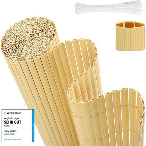 Sekey Sichtschutzmatte PVC Sichtschutzzaun Gartenzaun, Doppelte Verstärkung, Bambus / 1,0 x 5 m