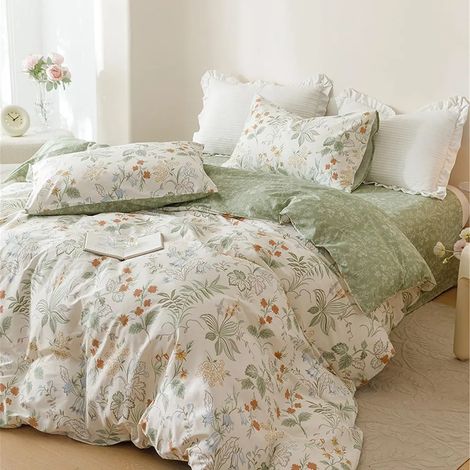 Parure de lit réversible à motif végétal, idéale pour les personnes allergiques. Housse de couette 135 x 200 cm avec fermeture éclair et taie d'oreiller 80 x 80 cm. Taie d'oreiller 80 x 80 cm. (1/5)