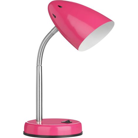 Premier Housewares Pink Desk Lamp With EU Plug/ Flexible Chrome Stem/ Contemporary Style/ Bedside Table Lamp Glossy Finish Desk / Reading Lamp 13 x 37 x 13