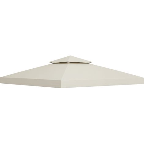 Bâche de gazebo 3x3m à 2 niveaux en polyester résistant, avec 8 trous de drainage et sangles auto-agrippantes, couleur crème. (1/5)