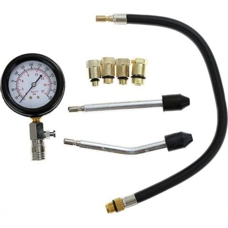 (Beige et Marron)Testeur compression Compressiometre Essence auto moto bateau 9 pcs avec une mallette rouge, Matériau: Acier C45 (1/3)