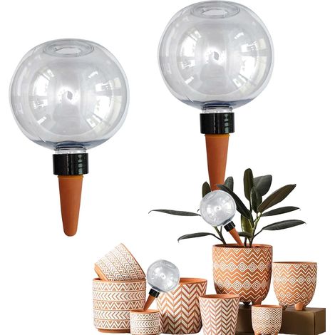 2025 Lot de 2 boules d'irrigation, arrosage automatique des plantes, pour chambre, balcon et jardin, bulbes d'eau transparents avec système d'égouttement, idéales pour les vacances et la vie (1/5)