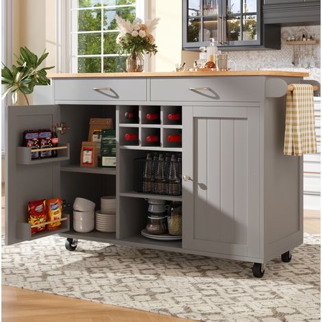 Sideboard Servierwagen mobil 102 cm Holzoptik grau OKMYHOME (1/5)