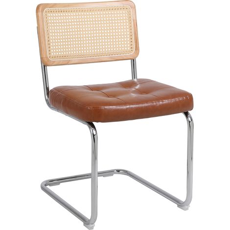 CAIziLot de 2 chaises de salle à manger rotin marron pieds métal chromé (1/5)