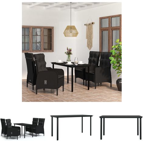 Gartenmöbel Schwarz - vidaXL 5-tlg. Garten-Essgruppe mit Kissen Schwarz - Rattan (1/5)