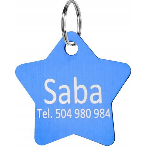Ciondolo con targhetta con incisione a forma di stella per collare per cani e gatti blu (1/5)