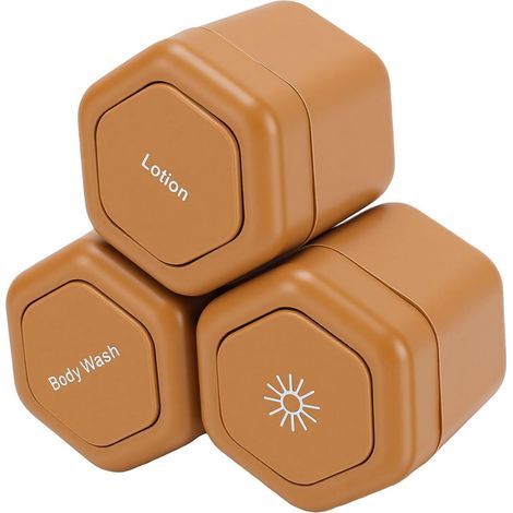 Pots de Voyage Magnétiques de 40ml, 3 Pièces, Conteneurs Modulaires Hexagonaux avec Aimants Puissants de les Côtés pour un Stockage de Voyage étanche (BROWN) (1/5)