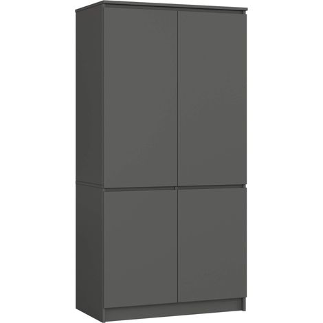 Akord – Armoire 4 portes gris graphite 90 cm – Panneau stratifié – 4 étagères – Dimensions 90x51x180 cm – Armoire sur pied avec porte battante